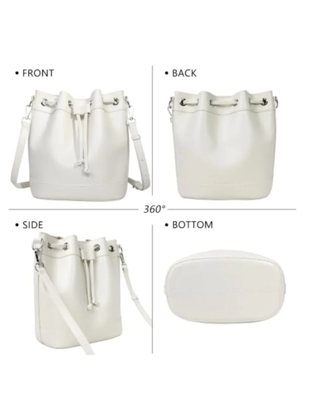 Leather Drawstring Bucket Crossbody Bag Adjustable Strap